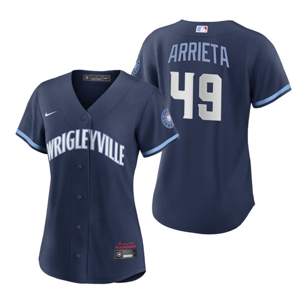 Women Chicago Cubs #49 Jake Arrieta Nike Navy 2021 Chicago City Connect Jersey Women Chicago Cubs #49 Jake Arrieta Nike Navy 2021 Chicago City Connect Jersey
