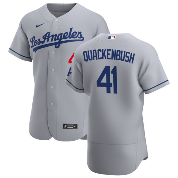 Mens Los Angeles Dodgers #41 Kevin Quackenbush Nike Grey Los Angeles FlexBase Jersey