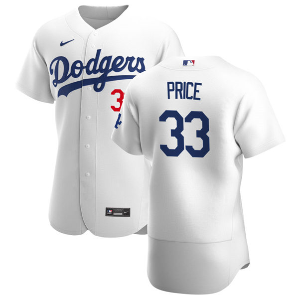 Mens Los Angeles Dodgers #33 David Price Nike White Home FlexBase Jersey