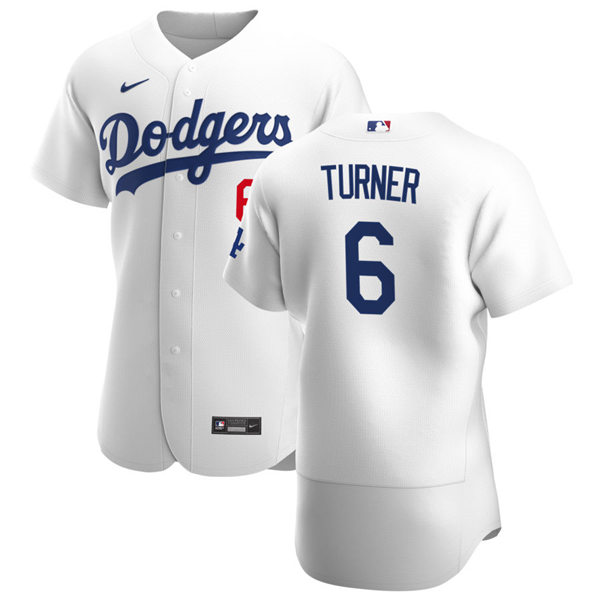 Mens Los Angeles Dodgers #6 Trea Turner Nike White Home FlexBase Jersey