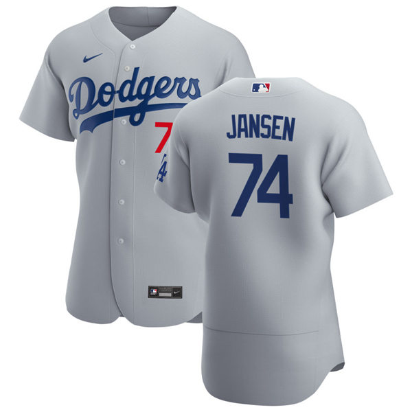 Mens Los Angeles Dodgers #74 Kenley Jansen Nike Grey Road FlexBase Jersey
