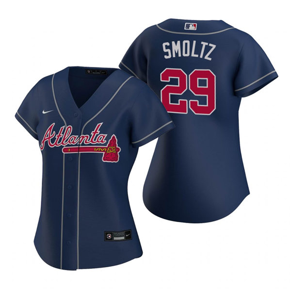 Womens Atlanta Braves Retired Player #29 John Smoltz Nike Navy Alternate Cool Base Jersey