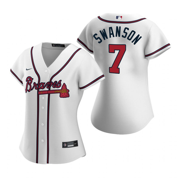 Womens Atlanta Braves #7 Dansby Swanson Nike Home White Cool Base Jersey