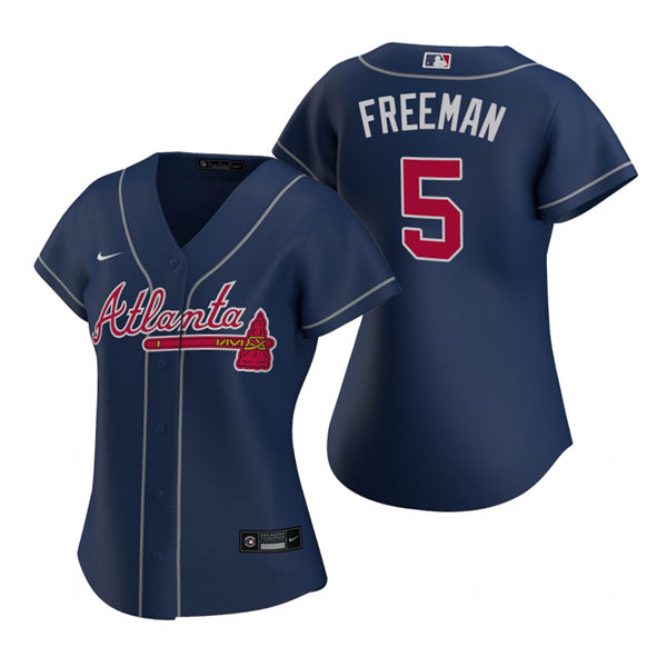 Womens Atlanta Braves #5 Freddie Freeman Nike Navy Alternate Cool Base Jersey