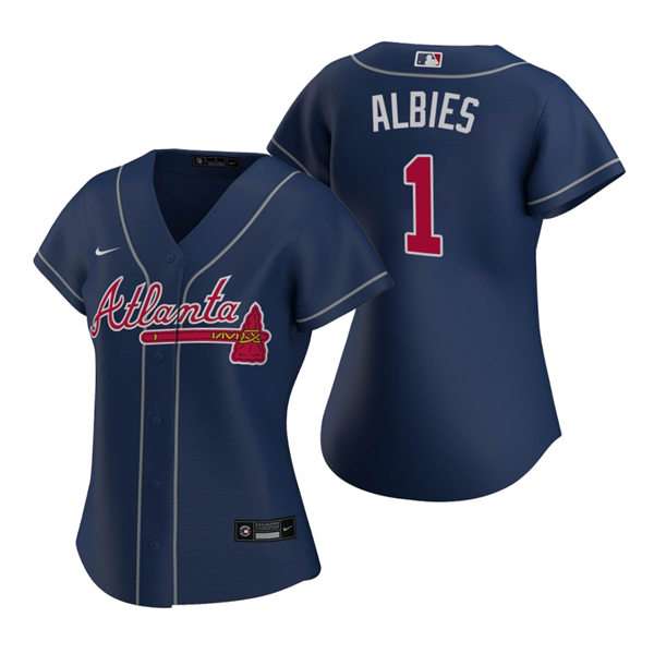 Womens Atlanta Braves #1 Ozzie Albies Nike Navy Alternate Cool Base Jersey
