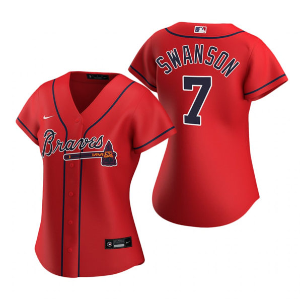 Womens Atlanta Braves #7 Dansby Swanson Nike Red Alternate Cool Base Jersey