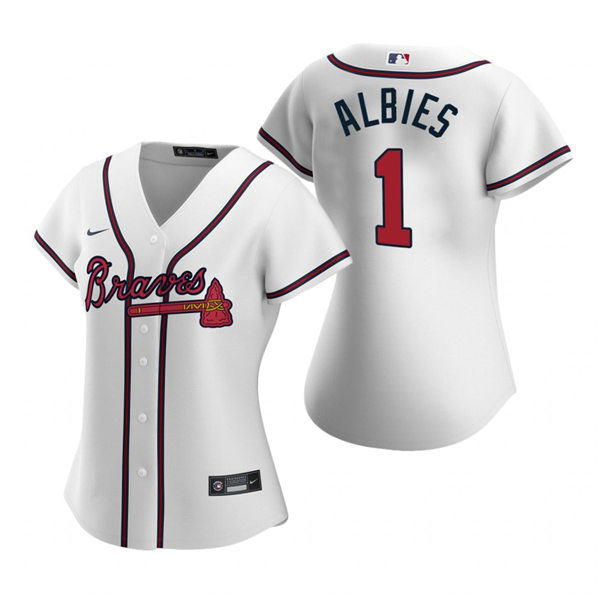 Womens Atlanta Braves #1 Ozzie Albies Nike Home White Cool Base Jersey Womens Atlanta Braves #1 Ozzie Albies Nike Home White Cool Base Jersey
