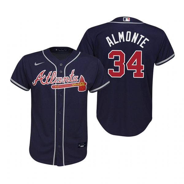 Youth Atlanta Braves #34 Abraham Almonte Nike Navy Alternate Cool Base Jersey