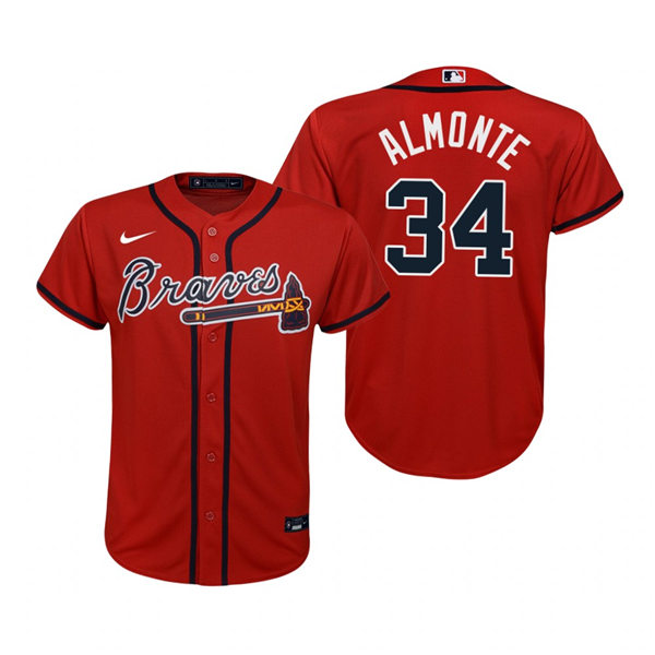 Youth Atlanta Braves #34 Abraham Almonte Nike Red Alternate Cool Base Jersey