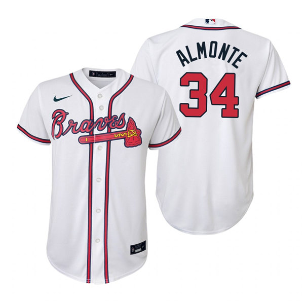 Youth Atlanta Braves #34 Abraham Almonte Nike Home White Cool Base Jersey