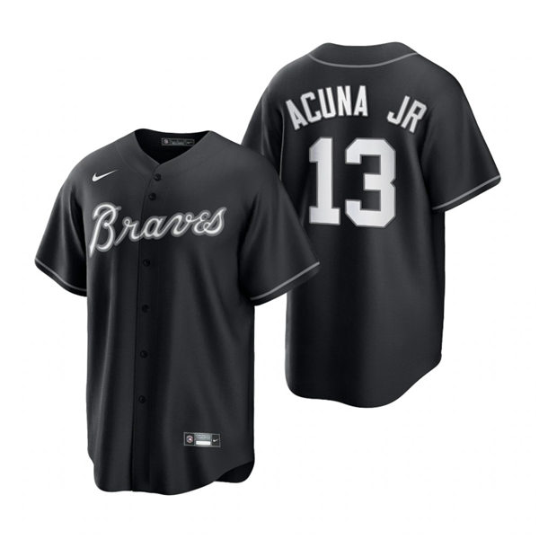 Mens Atlanta Braves #13 Ronald Acuna Jr. Nike Stitched 2021 Black Fashion Jersey Mens Atlanta Braves #13 Ronald Acuna Jr. Nike Stitched 2021 Black Fashion Jersey