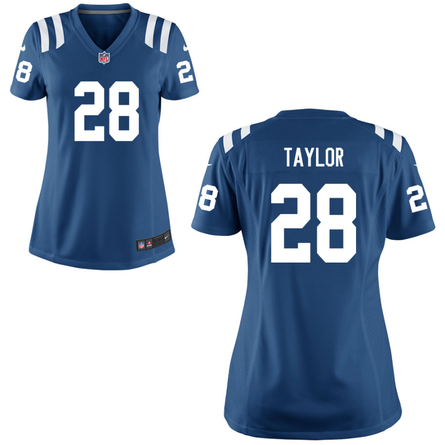 Womens Indianapolis Colts #28 Jonathan Taylor Nike Royal Vapor Limited Jersey