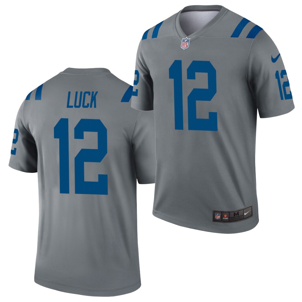 Mens Indianapolis Colts Retired Player #12 Andrew Luck Nike Gray Inverted Legend Jersey