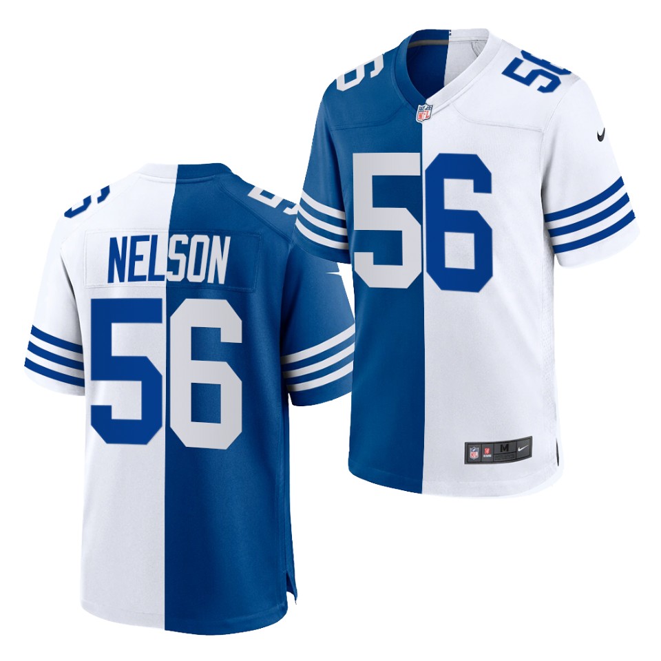 Mens Indianapolis Colts #56 Quenton Nelson Nike Royal White Split Two Tone Jersey