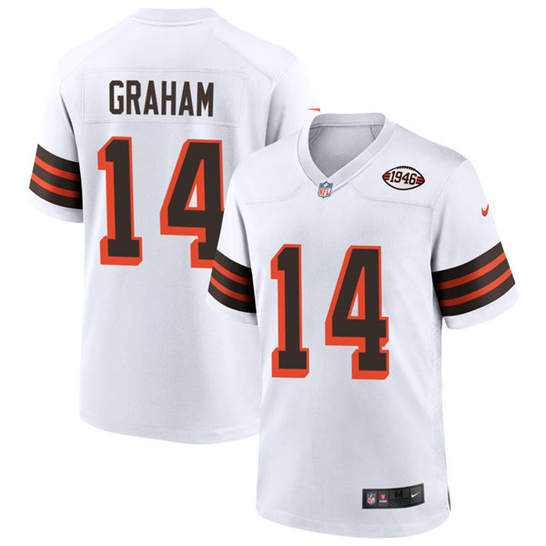 Mens Cleveland Browns Retired Player #14 Otto Graham Nike 2021 White Retro 1946 75th Anniversary Jersey