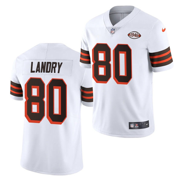 Mens Cleveland Browns #80 Jarvis Landry Nike 2021 White Retro 1946 75th Anniversary Jersey