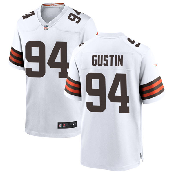 Mens Cleveland Browns #94 Porter Gustin Nike White Away Vapor Limited Jersey