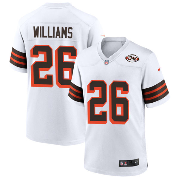 Mens Cleveland Browns #26 Greedy Williams Nike 2021 White Retro 1946 75th Anniversary Jersey