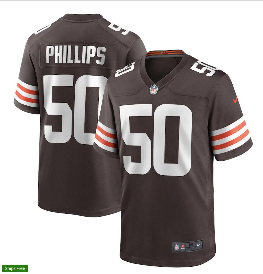 Mens Cleveland Browns #50 Jacob Phillips Nike Brown Home Vapor Limited Jersey