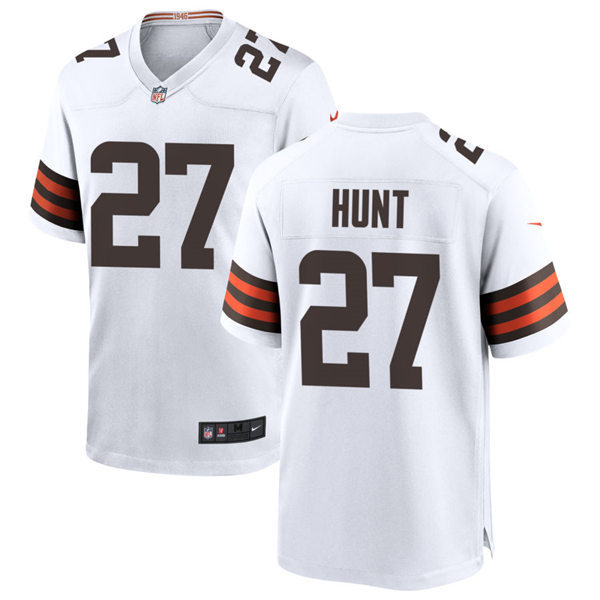 Mens Cleveland Browns #27 Kareem Hunt Nike White Away Vapor Limited Jersey