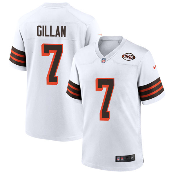 Mens Cleveland Browns #7 Jamie Gillan Nike 2021 White Retro 1946 75th Anniversary Jersey