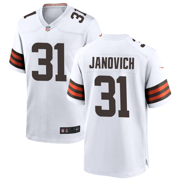 Mens Cleveland Browns #31 Andy Janovich Nike White Away Vapor Limited Jersey