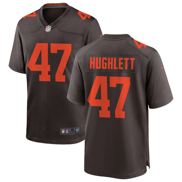 Mens Cleveland Browns #47 Charley Hughlett Nike Brown Alternate Player Vapor Limited Jersey