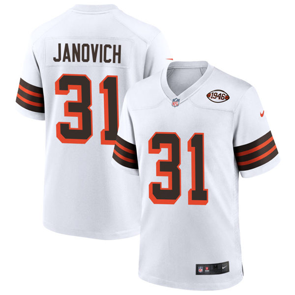 Mens Cleveland Browns #31 Andy Janovich Nike 2021 White Retro 1946 75th Anniversary Jersey