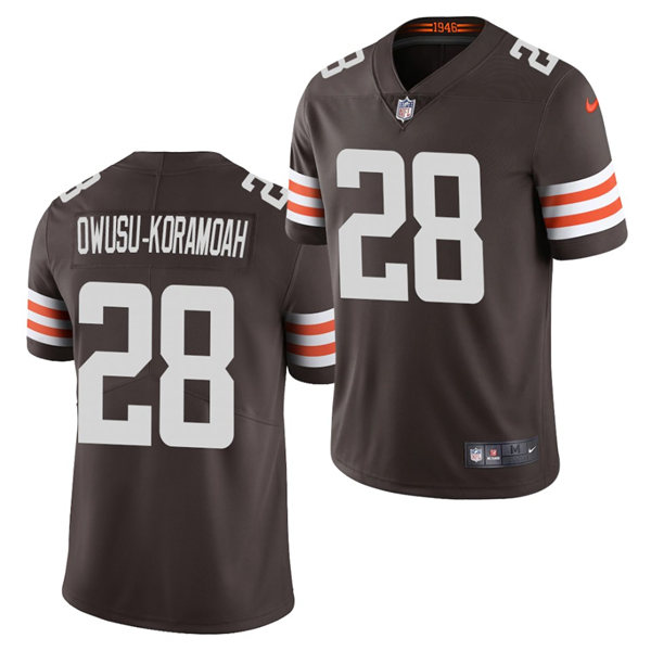 Mens Cleveland Browns #28 Jeremiah Owusu-Koramoah Nike Brown Home Vapor Limited Jersey