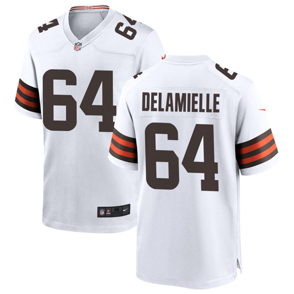Mens Cleveland Browns Retired Player #64 Joe DeLamielleure Nike White Away Vapor Limited Jersey