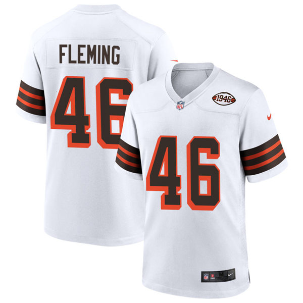 Mens Cleveland Browns Retired Player #46 Don Fleming Nike 2021 White Retro 1946 75th Anniversary Jersey