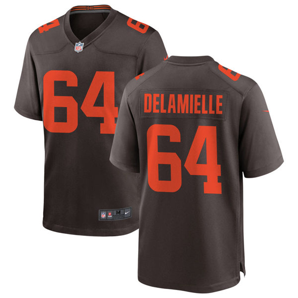 Mens Cleveland Browns Retired Player #64 Joe DeLamielleure Nike Brown Alternate Player Vapor Limited Jersey