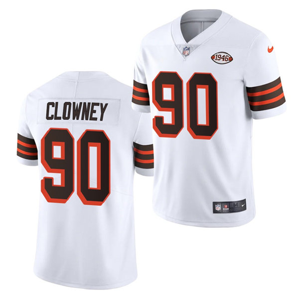 Mens Cleveland Browns #90 Jadeveon Clowney Nike 2021 White Retro 1946 75th Anniversary Jersey