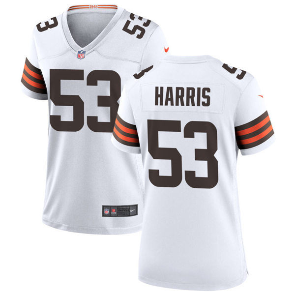 Womens Cleveland Browns #53 Nick Harris Nike White Away Vapor Limited Jersey