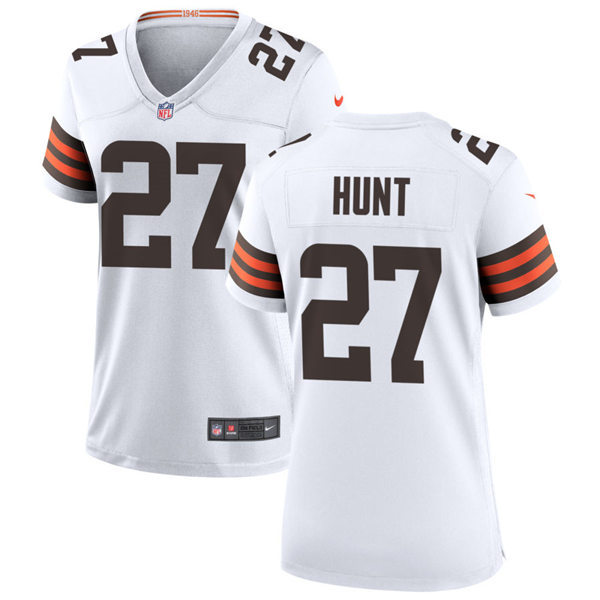 Womens Cleveland Browns #27 Kareem Hunt Nike White Away Vapor Limited Jersey