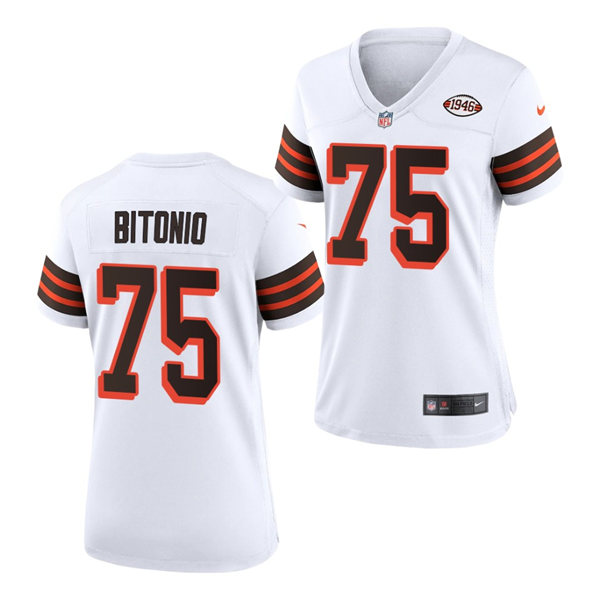 Womens Cleveland Browns #75 Joel Bitonio Nike White 1946 Throwback 75th Anniversary Jersey