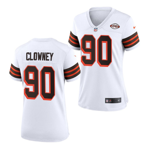 Womens Cleveland Browns #90 Jadeveon Clowney Nike White 1946 Throwback 75th Anniversary Jersey
