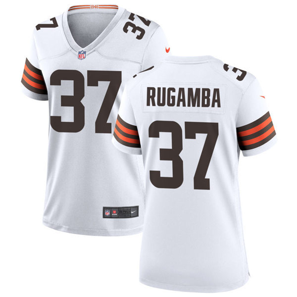 Womens Cleveland Browns #37 Emmanuel Rugamba Nike White Away Vapor Limited Jersey