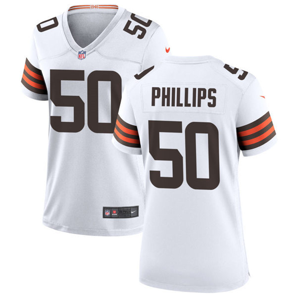 Womens Cleveland Browns #50 Jacob Phillips Nike White Away Vapor Limited Jersey