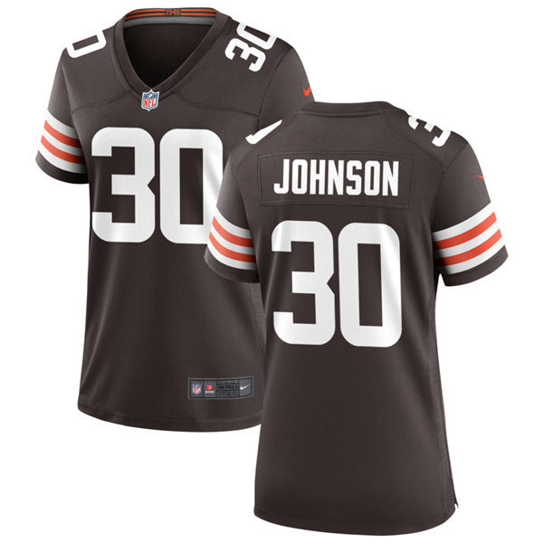 Womens Cleveland Browns #30 D'Ernest Johnson Nike Brown Home Vapor Limited Jersey