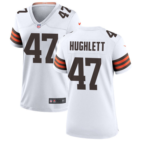 Womens Cleveland Browns #47 Charley Hughlett Nike White Away Vapor Limited Jersey