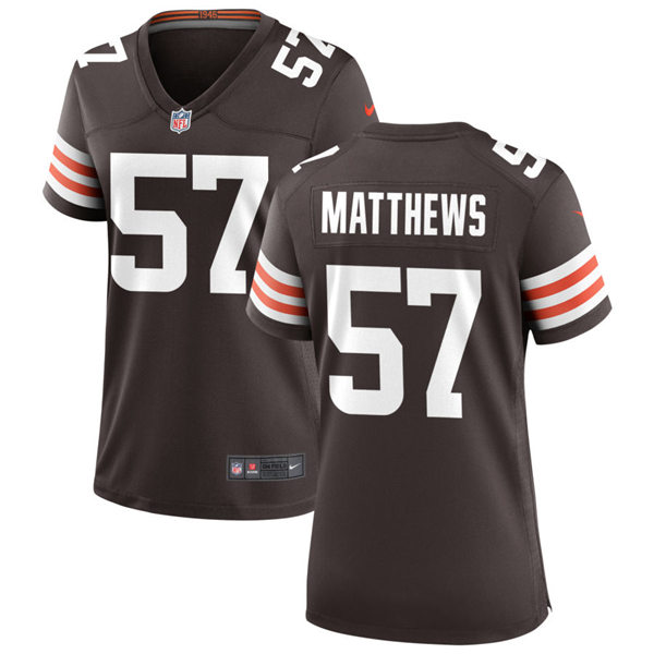 Womens Cleveland Browns Retired Player #57 Clay Matthews Nike Brown Home Vapor Limited Jersey