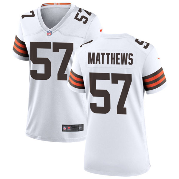 Womens Cleveland Browns Retired Player #57 Clay Matthews Nike White Away Vapor Limited Jersey