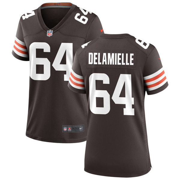Womens Cleveland Browns Retired Player #64 Joe DeLamielleure Nike Brown Home Vapor Limited Jersey