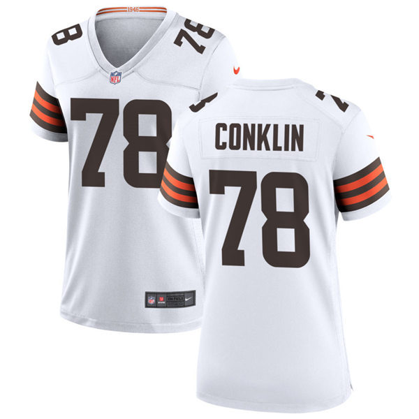 Womens Cleveland Browns #78 Jack Conklin Nike White Away Vapor Limited Jersey