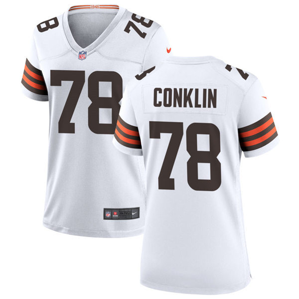 Womens Cleveland Browns #78 Jack Conklin Nike White Away Vapor Limited Jersey Womens Cleveland Browns #78 Jack Conklin Nike White Away Vapor Limited Jersey