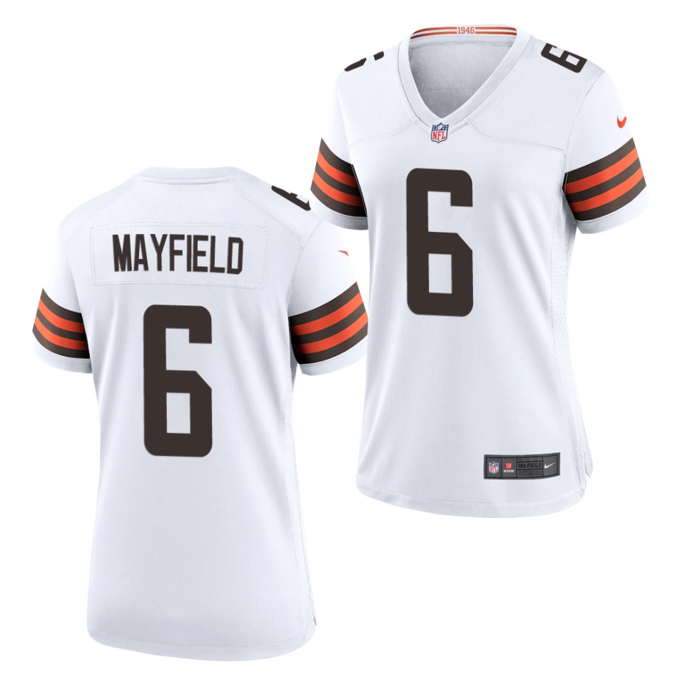 Womens Cleveland Browns #6 Baker Mayfield Nike White Away Vapor Limited Jersey