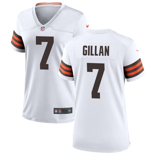 Womens Cleveland Browns #7 Jamie Gillan Nike White Away Vapor Limited Jersey