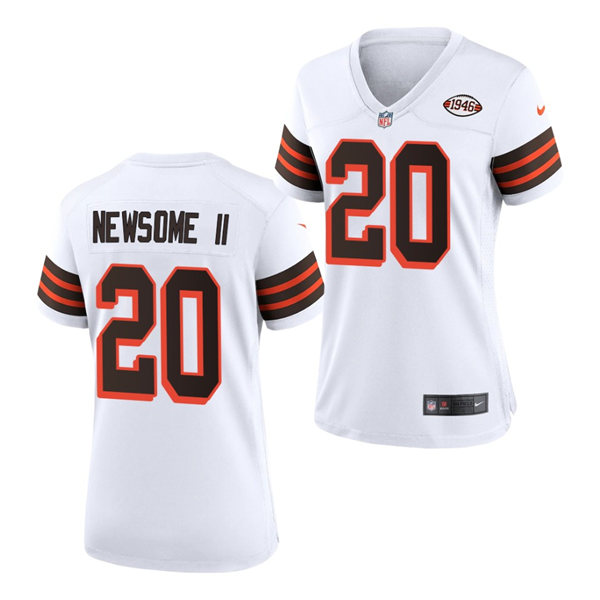 Womens Cleveland Browns #20 Greg Newsome II Nike White 1946 Throwback 75th Anniversary Jersey
