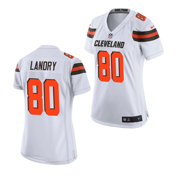 Womens Cleveland Browns #80 Jarvis Landry Stitched Nike 2018 White Vapor Player Limited Jersey